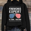 Fireworks & Sunglasses Print Hoodie, Casual Long Sleeve Hoodies Sweatshirt For Fall & Winter, Women's Clothing