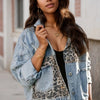 2025 Wear And Tear Denim Jacket, Women's Leopard Patch Short Jacket, Fashionable Street Outdoor Style, Women's Leopard Print Denim Jacket, Cool And Casual