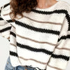 Women's Autumn And Winter Commuting Pullover, Striped Casual Long Sleeved Knitted Sweater